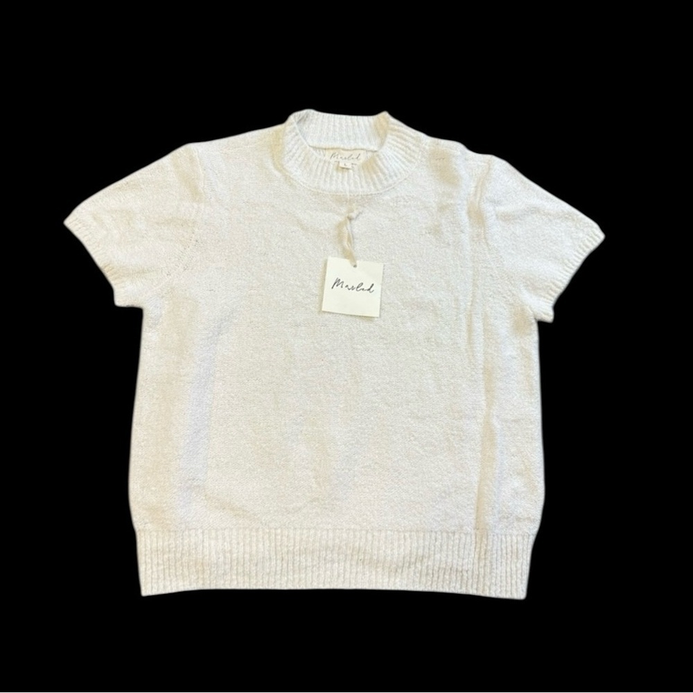 Marled Cream Short-Sleeve Knit Sweater